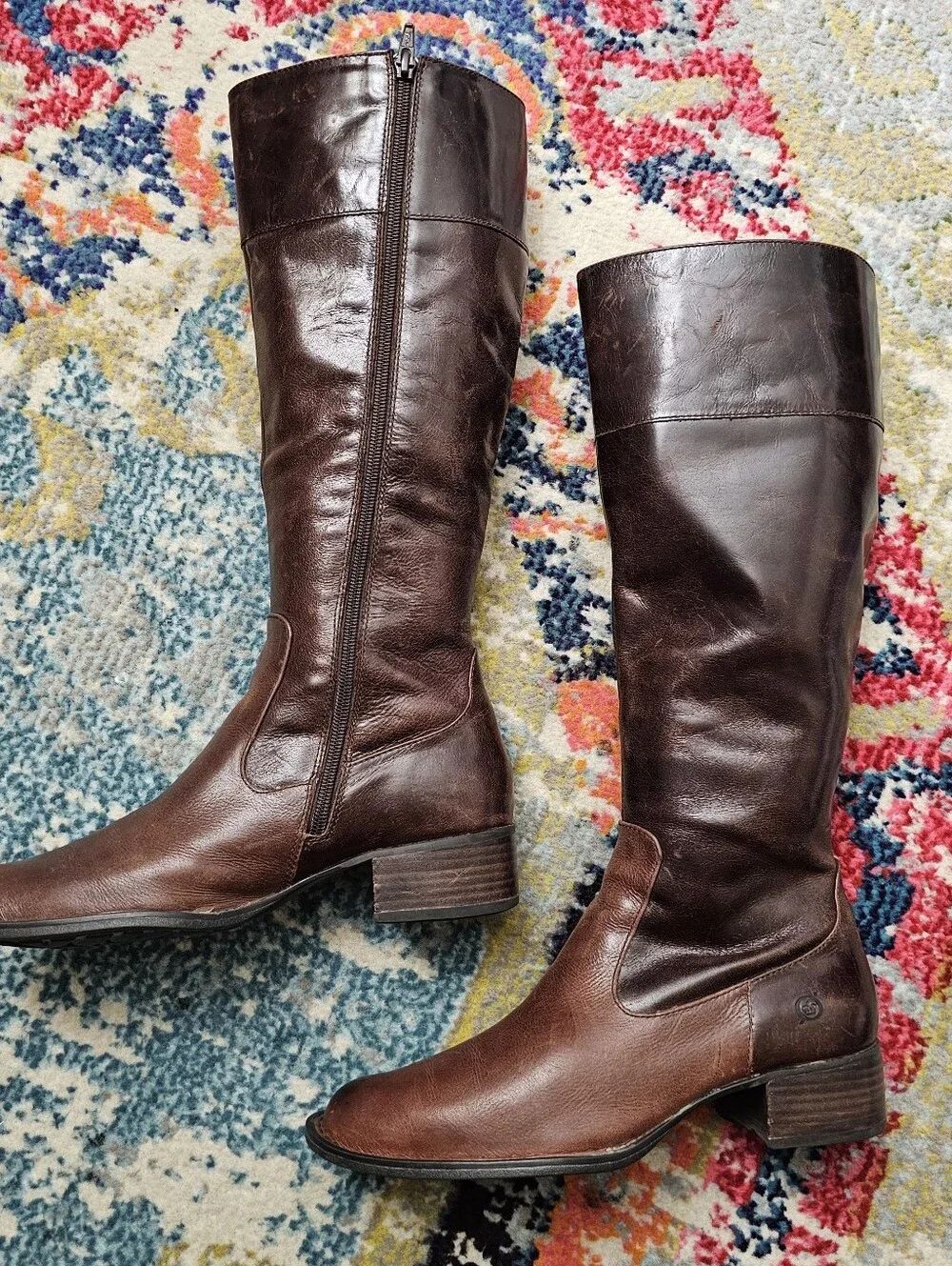Born Knee High Boots Leather Riding Womens Size 7 / EU 38 Brown Side Zip - Picture 3 of 12